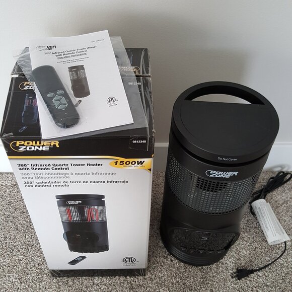 Power Zone Infrared Space Tower Heater 360 Degree Remote USB Port 1000/1500W - Picture 3 of 12